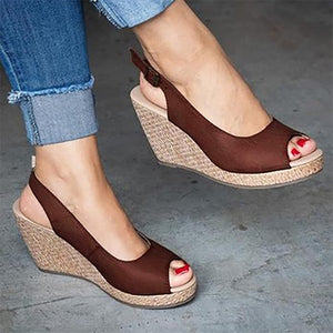 Peep toe espadrille wedge heels slingback sandals