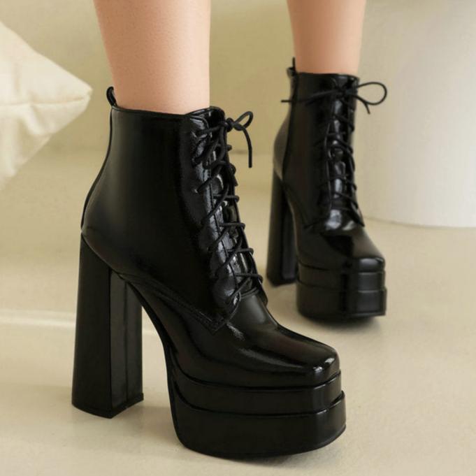 Platform chunky high heels combat boots plus size