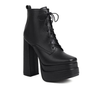 Platform chunky high heels combat boots plus size