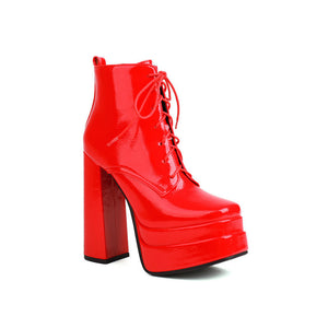 Platform chunky high heels combat boots plus size