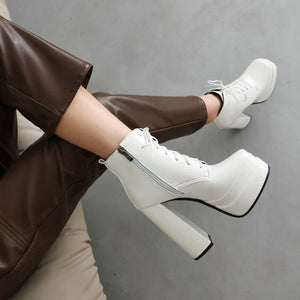 Platform chunky high heels combat boots plus size