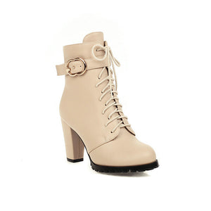 Plush lining chunky high heels combat booties