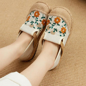 Retro floral embroidery espadrille loafers