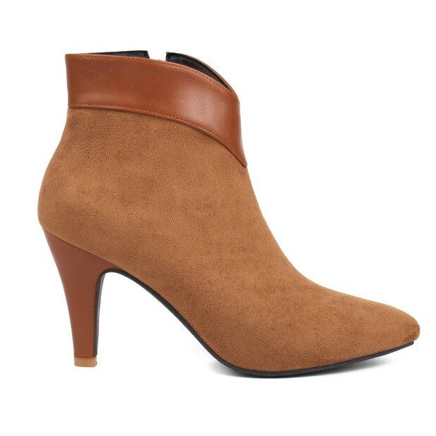 brown Retro faux suede kitten heels booties