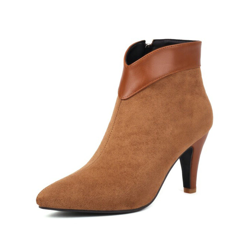 Retro faux suede kitten heels booties