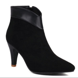 Retro faux suede kitten heels booties