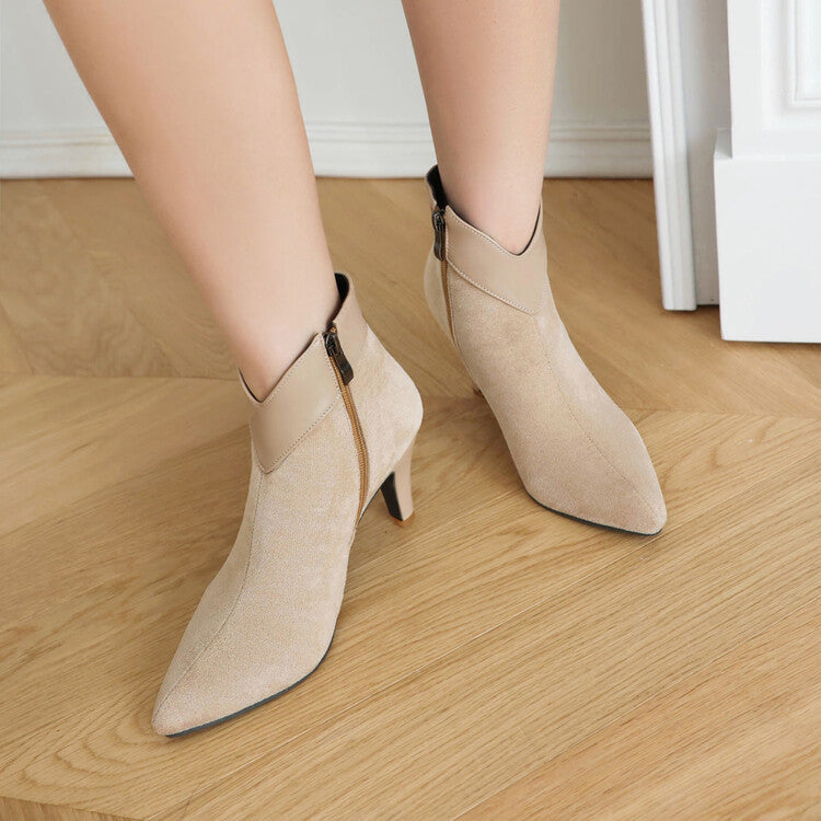 apricot Retro faux suede kitten heels booties