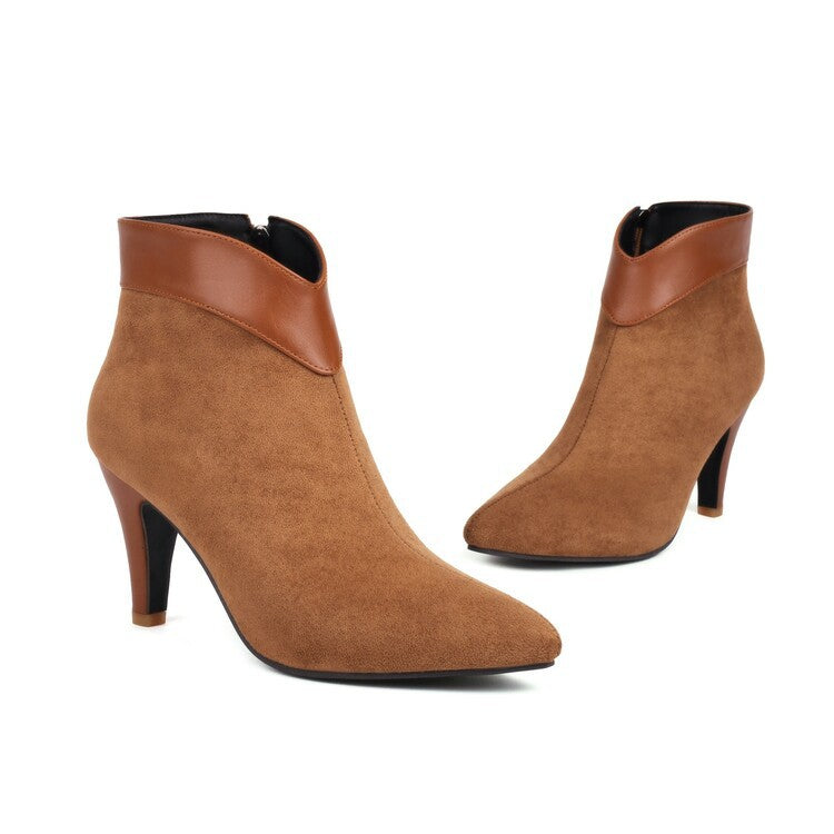 brown Retro faux suede kitten heels booties