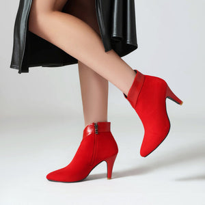 Retro faux suede kitten heels booties