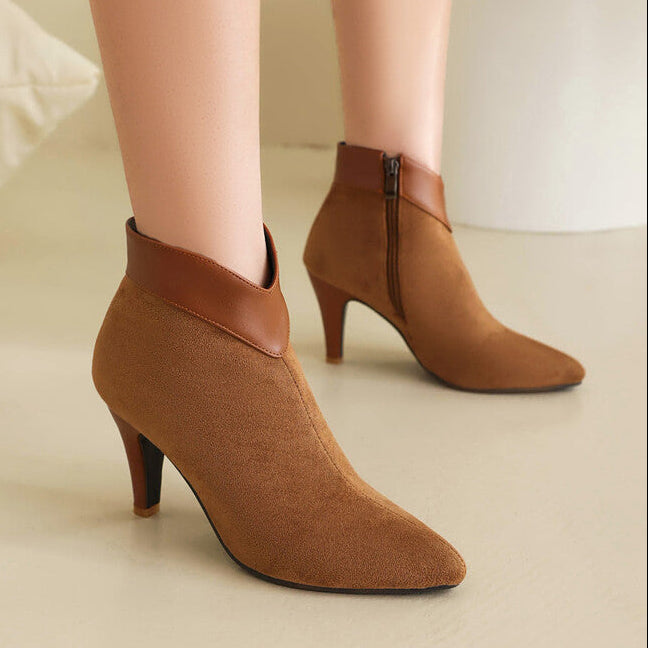 Retro faux suede kitten heels booties