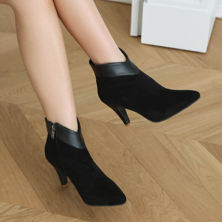 black Retro faux suede kitten heels booties