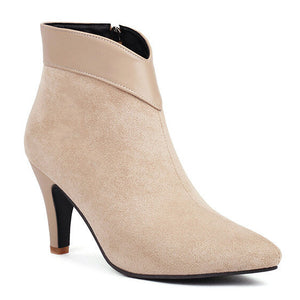 Retro faux suede kitten heels booties