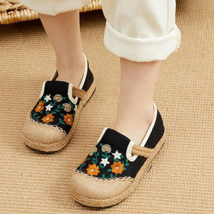 Retro floral embroidery espadrille loafers