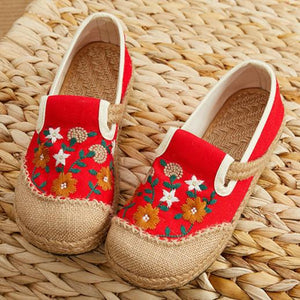 Retro floral embroidery espadrille loafers