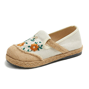 Retro floral embroidery espadrille loafers