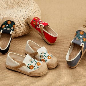 Retro floral embroidery espadrille loafers