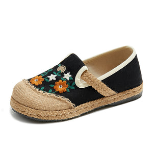 Retro floral embroidery espadrille loafers