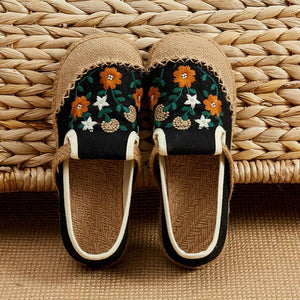 Retro floral embroidery espadrille loafers