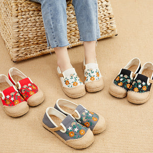 Retro floral embroidery espadrille loafers