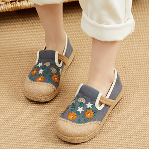 Retro floral embroidery espadrille loafers