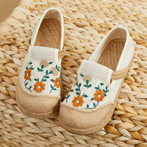 Retro floral embroidery espadrille loafers