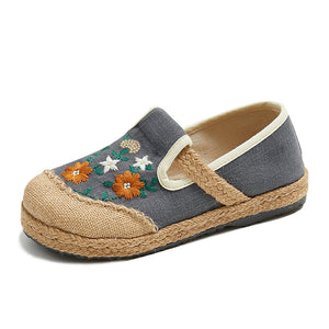 Retro floral embroidery espadrille loafers