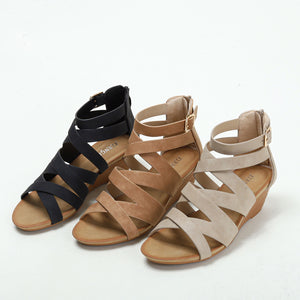 Retro wedge heels gladiator sandals with back zipper