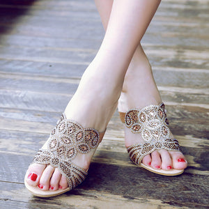 Rhinestone Peacock Patterned Wedge Sandals for party