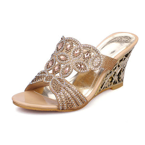 Rhinestone Peacock Patterned Wedge Sandals for party