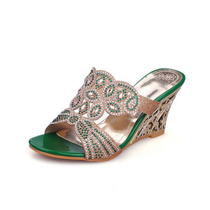 Rhinestone Peacock Patterned Wedge Sandals for party