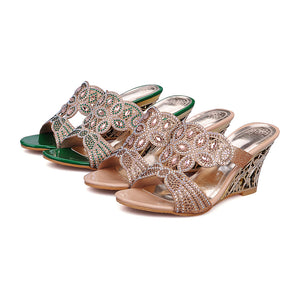 Rhinestone Peacock Patterned Wedge Sandals for party