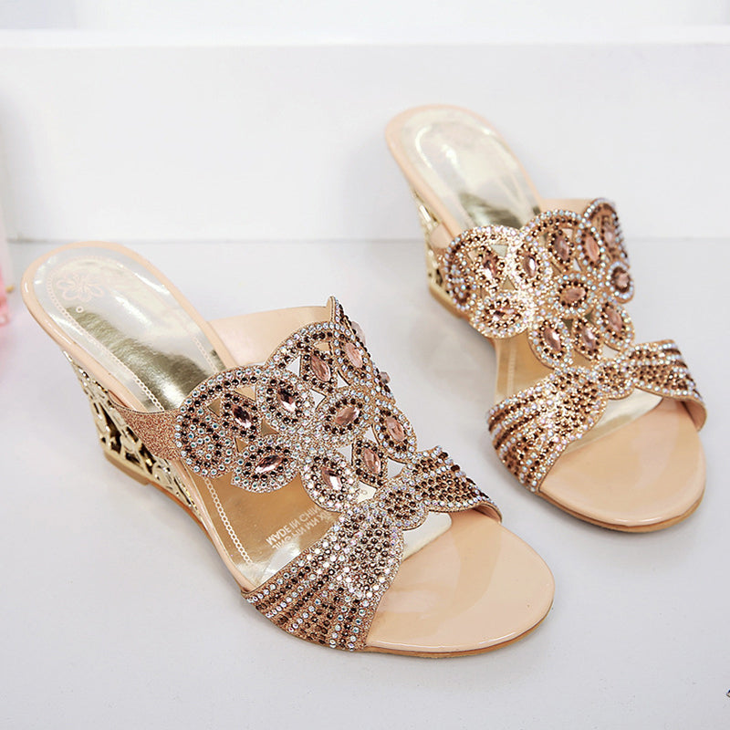 Rhinestone Peacock Patterned Wedge Sandals for party