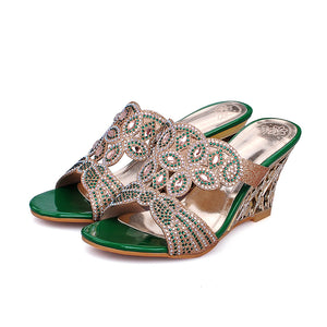 Rhinestone Peacock Patterned Wedge Sandals for party