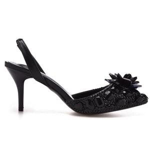 Rhinestone crystal embellished pointed toe slingback pumps