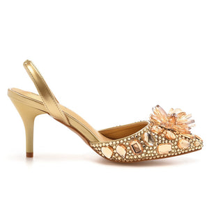 Rhinestone crystal embellished pointed toe slingback pumps