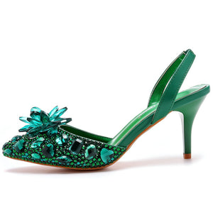 Rhinestone crystal embellished pointed toe slingback pumps