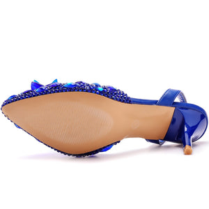 Rhinestone crystal embellished pointed toe slingback pumps