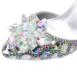 Rhinestone crystal embellished pointed toe slingback pumps
