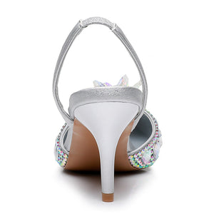 Rhinestone crystal embellished pointed toe slingback pumps