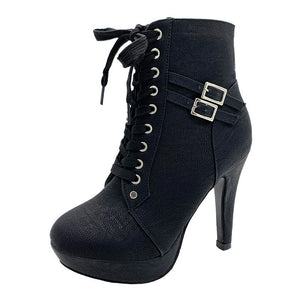 Round toe platform high heels lace-up booties