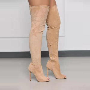 Sexy peep toe stiletto high heels thigh high boots