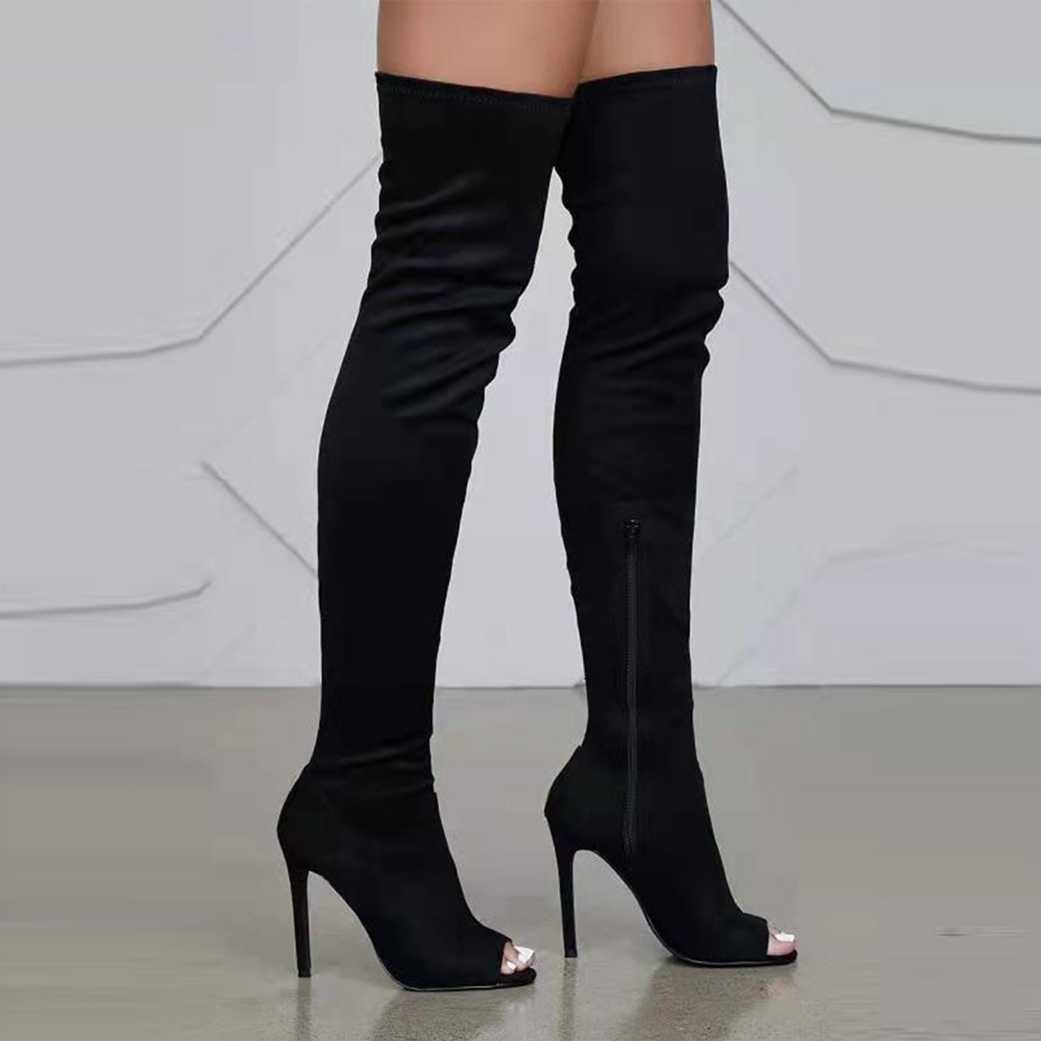 Sexy peep toe stiletto high heels thigh high boots