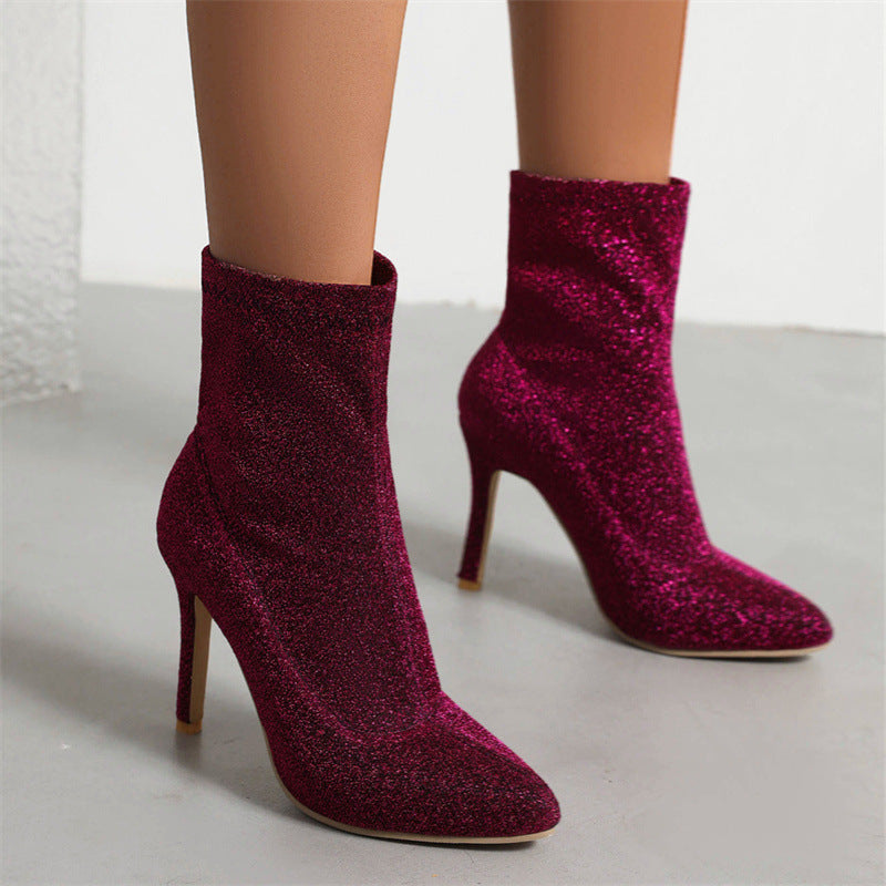 Sexy stiletto heels sock booties bling ankle boots for Christmas