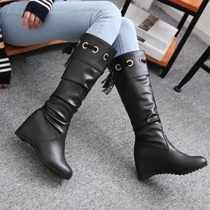 Sosft slouch mid calf boots with hidden wedge heels