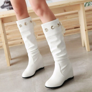 Sosft slouch mid calf boots with hidden wedge heels