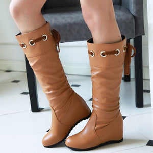 Sosft slouch mid calf boots with hidden wedge heels