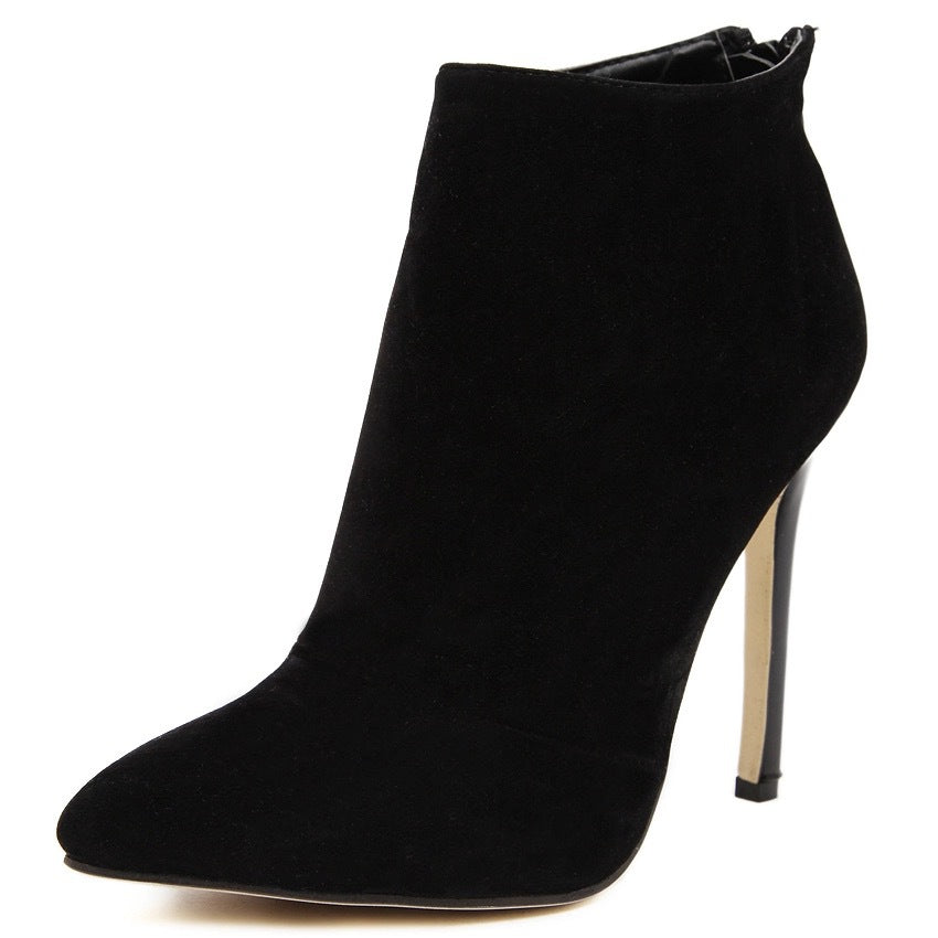 Stiletto heels pointed toe booties with back zipper