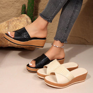 Stone patterned wedge heels slides