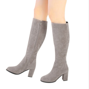 Suede chunky heels long boots for fall winter
