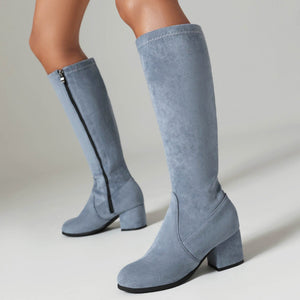 Suede chunky heels long boots for fall winter